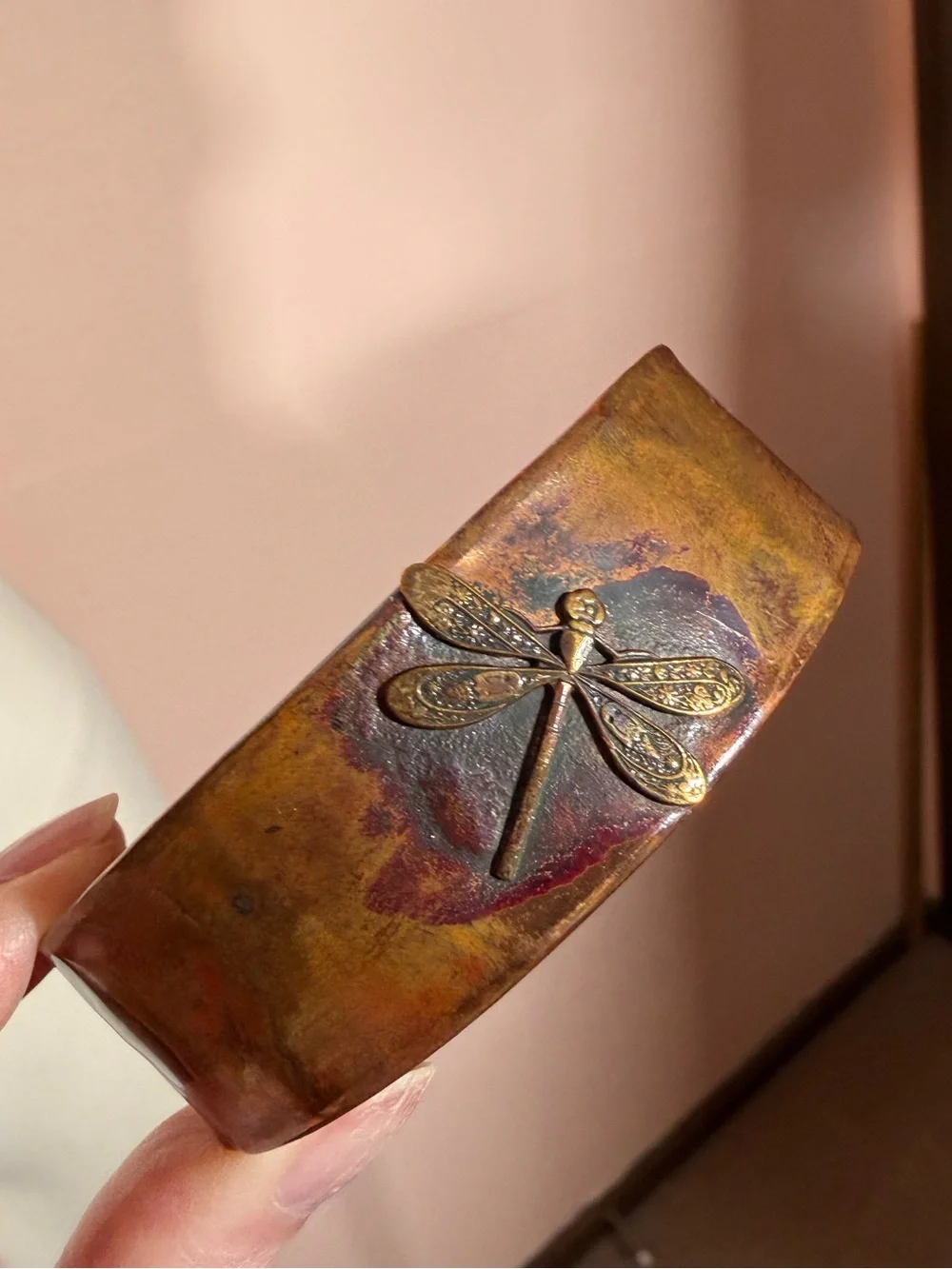 Vintage Boho Heavy Copper Designer Dragonfly Southwestern Wide cuff Bracelet